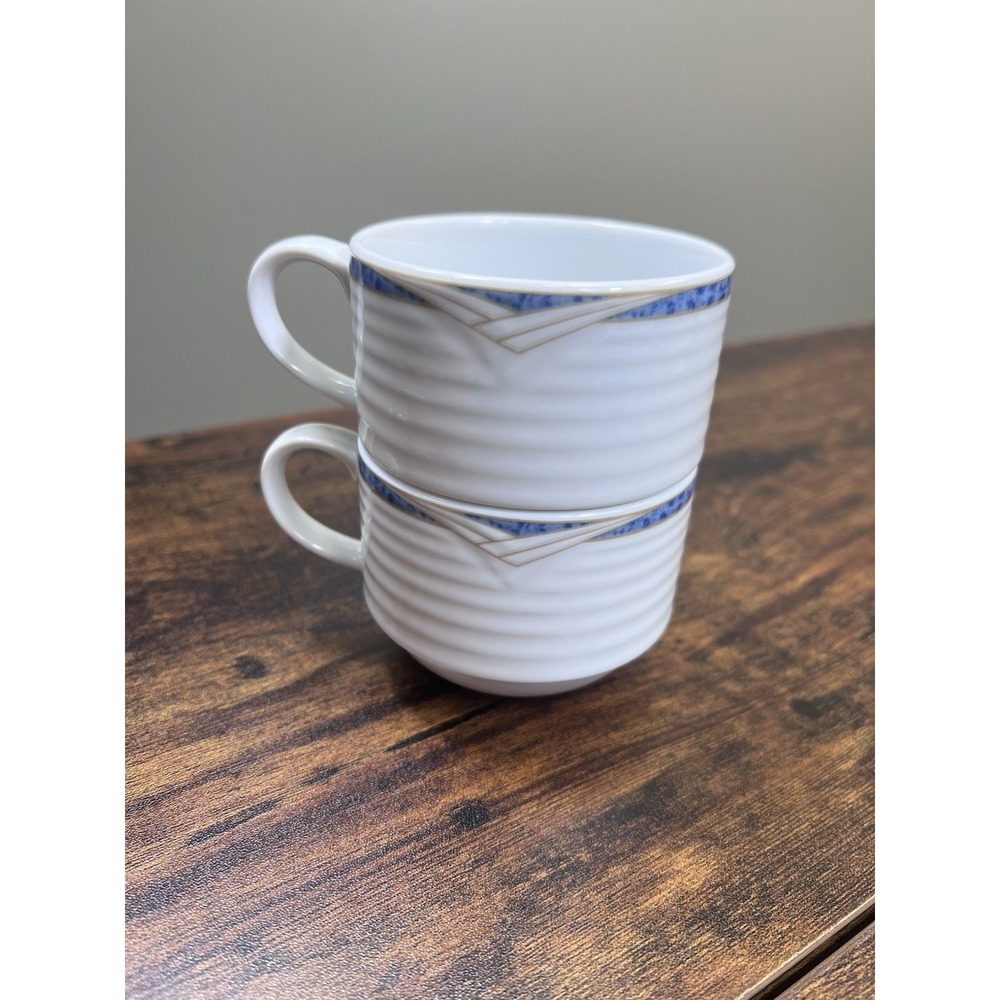 Lot Of 2 Epta By Noritake Tea Cups Sri Lanka White Blue